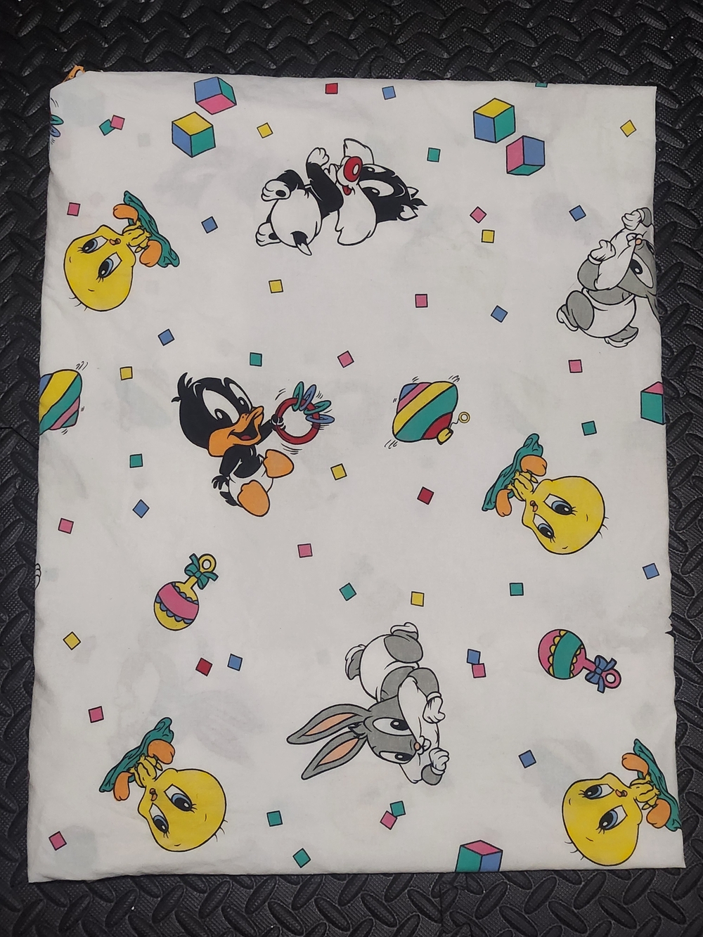 Vintage 1990s Baby Looney Tunes Fitted Crib Sheet Tweety Bugs Bunny Daffy
